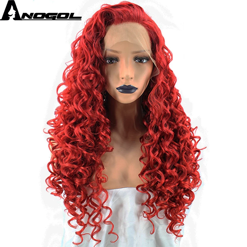 

Anogol High Temperature Fiber Glueless Perruque Full Red Hair Wig Long Kinky Curly Synthetic Lace Front Wigs For Afro Women