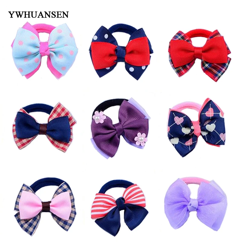 

YWHUANSEN 6pcs/lot Girls Elastic Hair Bands Bow Knot Kids Hair Holders Soft Nylon Hair Ties High Quality Hair Accessories