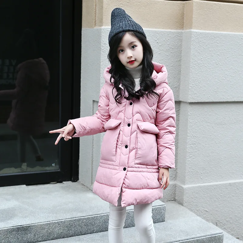 

2017 Thick Warm Hooded Girls Winter Coat Solid Slim Child Winter Jacket For Girls Baby Kids Cotton Parka Down