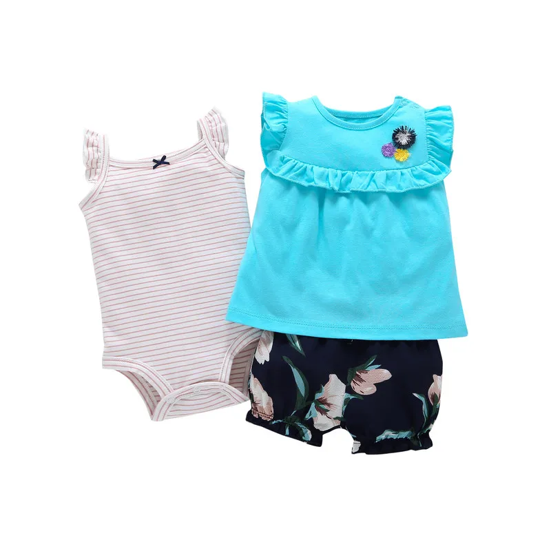 2019 heißer Verkauf Mode Baumwolle Floral Baby Kleidung Set Babycotton Rompers Mädchen Heißer Mädchen Clothessummer Stil Sets 3 stücke