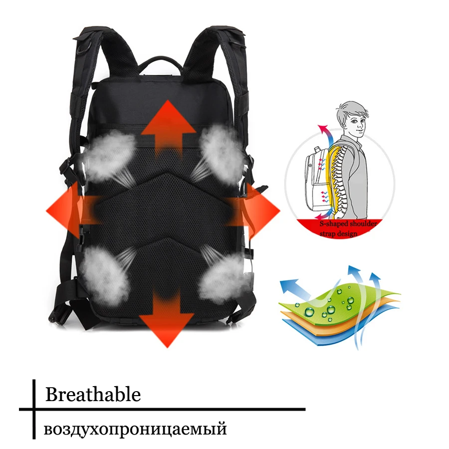 45L Large Capacity Tactical Backpack for Military breathable