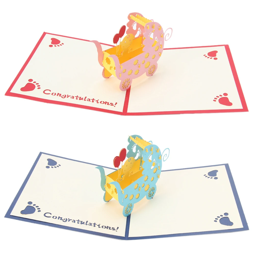 

3D Baby CarriagesGreeting Card Pop Up Paper Cut Postcard Birthday Party Gift