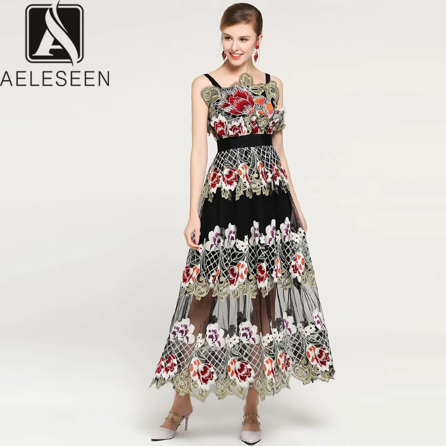 Женское платье на бретельках AELESEEN Пляжное Платье до середины икры с цветочной