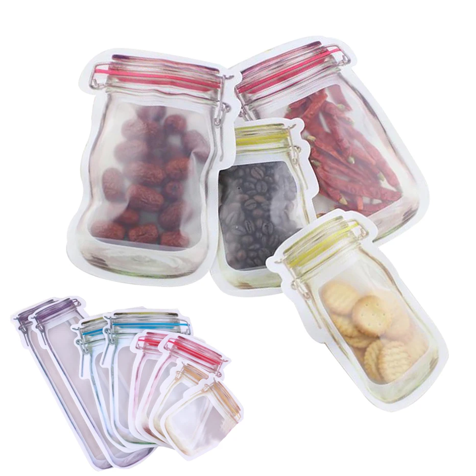 

Basedidea 8 PCS Zipper Bags Reusable Snack Saver Bag Mason Jar Shape Food Storage Bags Cookies Candy Packing Bag