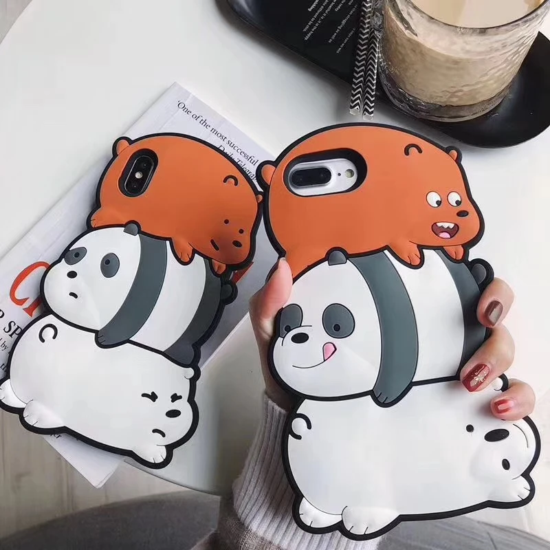 

3D Cartoon Funny Silicone bear Brother Bare bears Phone cases for iphone X XS MAX XR Cover for iphone 6 7 8 plus Case iPone Capa