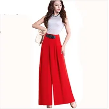 Новые весенние расклешенные широкие женские брюки, брюки с высокой талией, шифоновые офисные брюки палаццо размера плюс, красные, черные, синие, зеленые