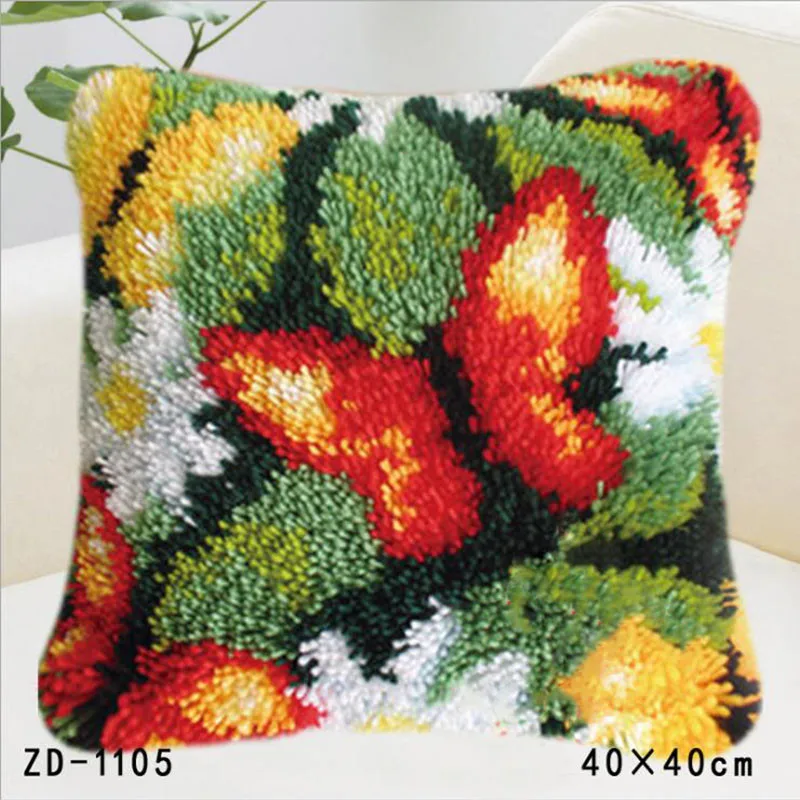 Butterflies Latch Hook Pillows Kits Cushion Pillow Cover With Pattern Printed Canvas Sofa Hooking Pillowcase Crafts Embroidery Latch