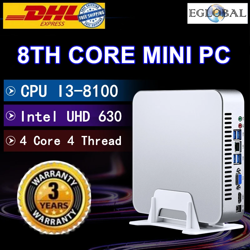 EGLOBAL DDR4 coffee Lake Мини ПК Win10 Intel Core i3 8100 Четырехъядерный 4 потока 3,6 ГГц Intel UHD 630 игровой компьютер 4K HDMI wifi