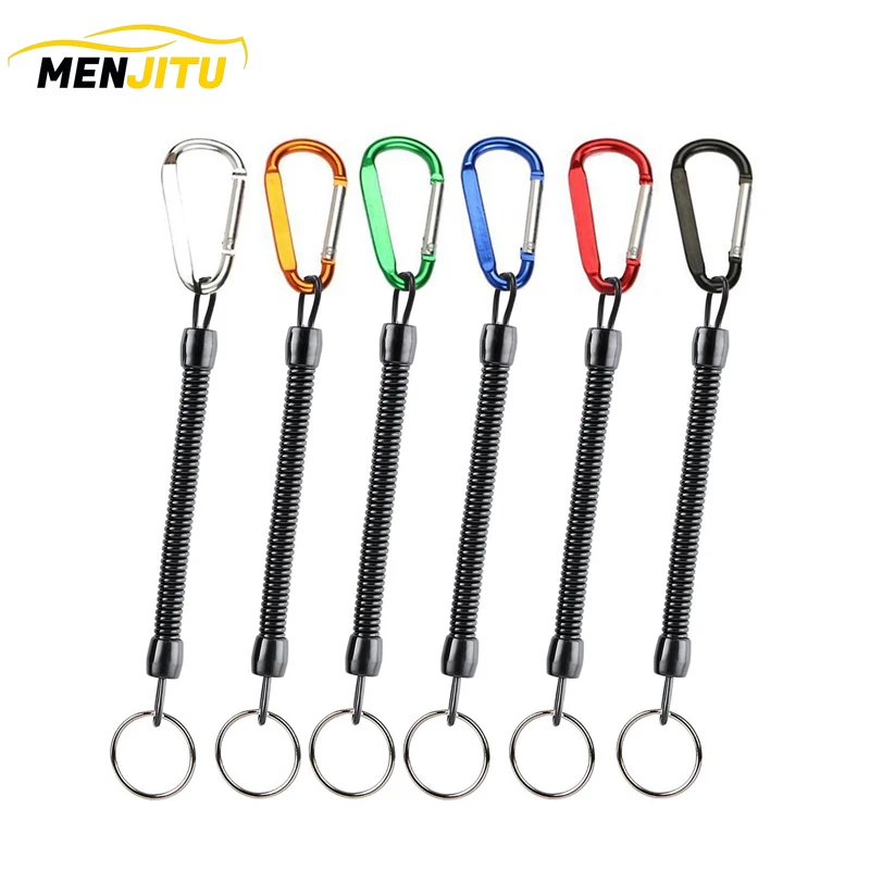 

1PC Coloured Popular Retractable Spring Coil Spiral Stretch Chain Key chain Camping Carabiner Secure Lock Fishing Tools Accessor