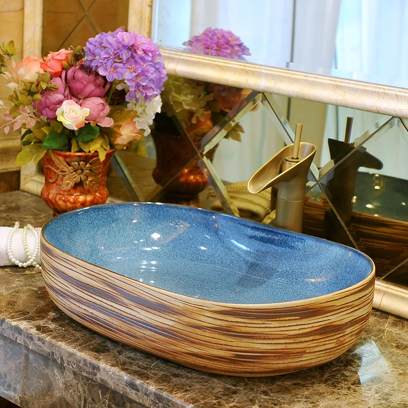 Europe Style Handmade Countertop Ceramic wash basin Bathroom Basin Bathroom Sink porcelain lavatory bowl oval
