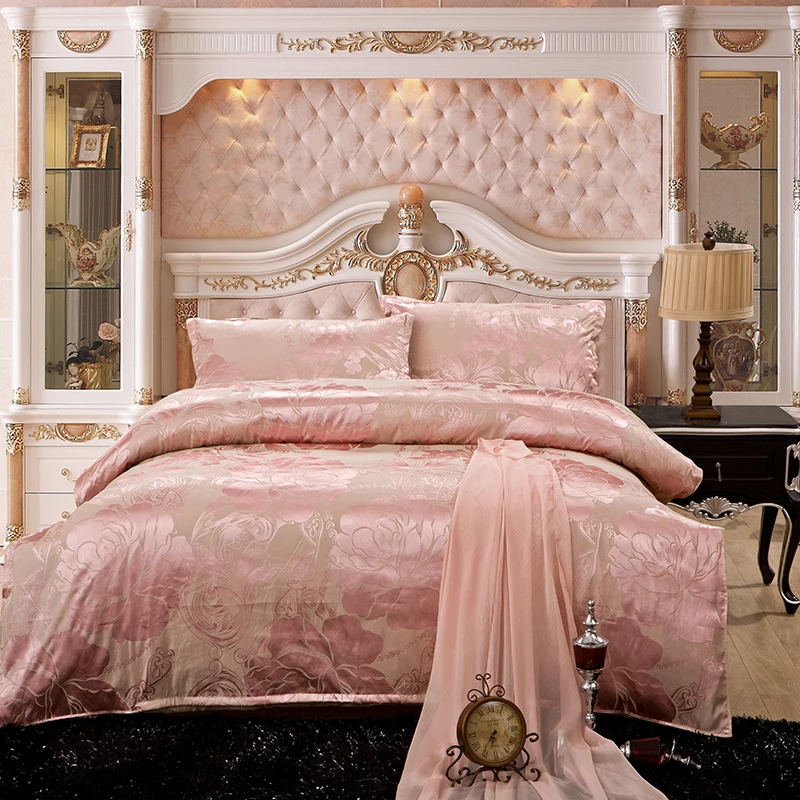 100 Tribute Silk Bedding Smooth Touch Jacquard Bed Sheet Anti 100 Tribute Silk Bedding Smooth Touch Jacquard Bed Sheet Anti Pilling Super Soft Pink Comforter Set Queen King