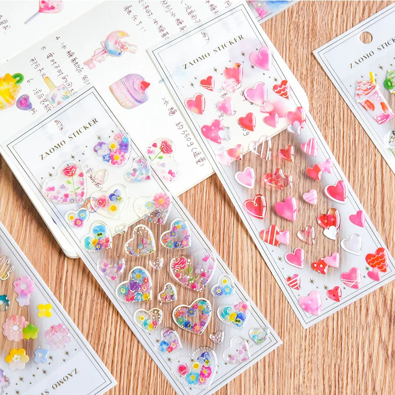 

Cartoon Transparent 3D PVC Crystal Stickers Creative Diamond Ice cream Heart DIY Decorative Sticker for Diary Album Phone Supply