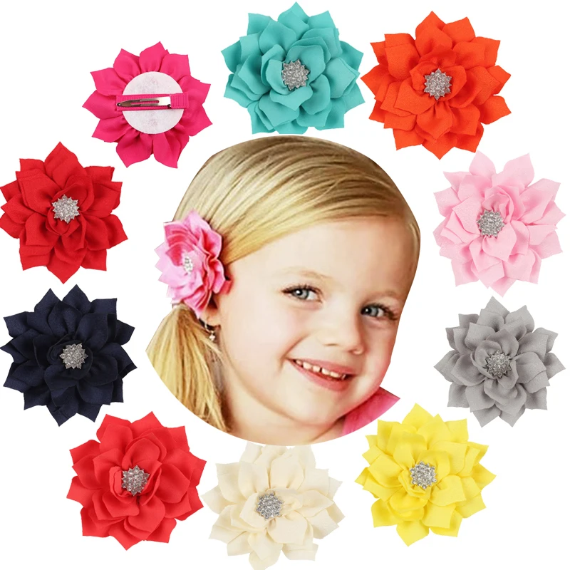 2018 Fashion Lotus Hair Clip Satin Diamonds Pins hair barrette Hair Flower Hair Accessories H027