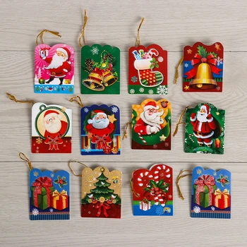 

12pcs/lot Christmas Santa Claus Mini Greeting Cards Message Card Holiday Blessing Card Christmas Tree Hanging Ornaments Decor
