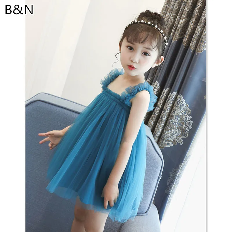 

Summer 2019 New Girls Solid Color Tulle Mesh Dresses Children Kids Princess Slip Shoulder-straps Ball Gown Dress Sundress 2-8Y