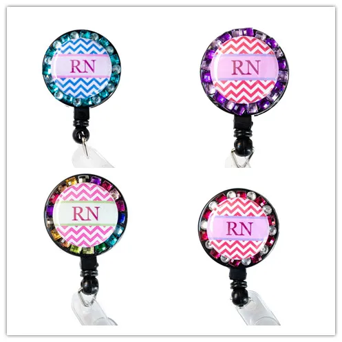 

Multi-Colored Bling RN Chevron Rhinestone Badge Reel Retractable ID Badge Holder 10pcs/lot