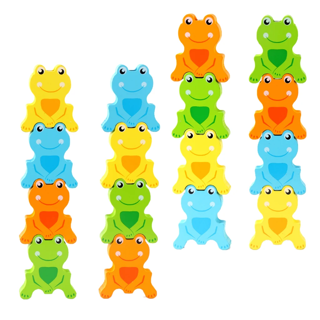 Wooden Stacking Games Frog Interlock Toys Balancing Blocks Games Toddler Educational Toys for 3 4 5 6 Years Old Kids