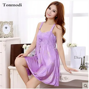 

Nightgowns Women Summer Elegant luxury Purple Silk Night Dress Girls Sexy Nightwear Women's Lounge Nightgown Sleepshirts