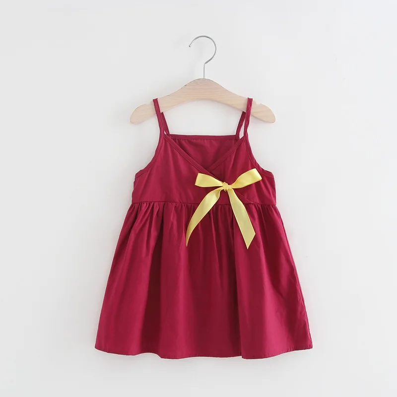 

DFXD 2018 Kids Girls Summer Dress Fashion Soild V-neck Sling Ribbons Sleeveless Children Dresses New Girls Birthday Dress 2-7Y