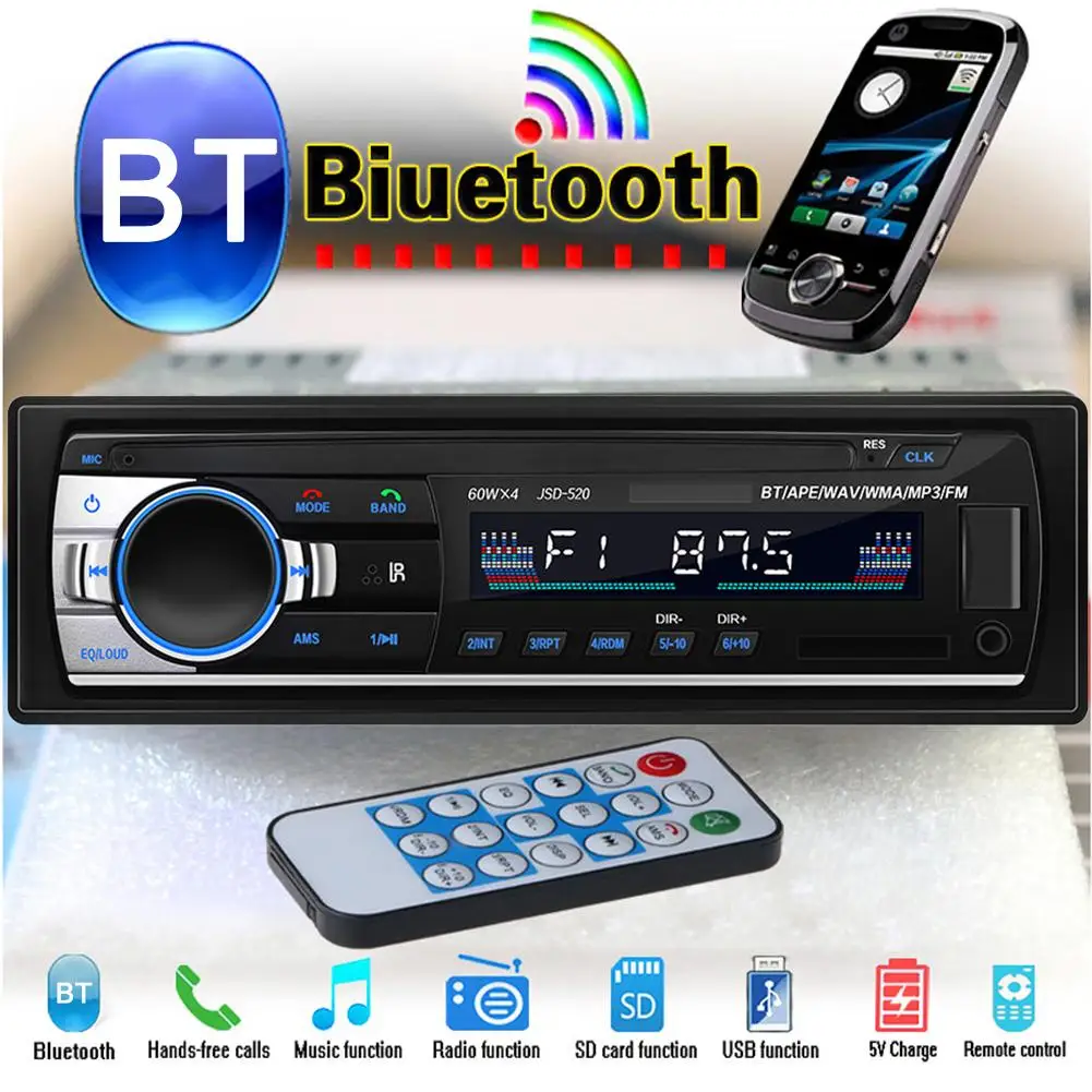 

Car Radio Bluetooth Stereo Player MP3 USB/SD/FM USB MP3 Radio Player Aux Input Receiver
