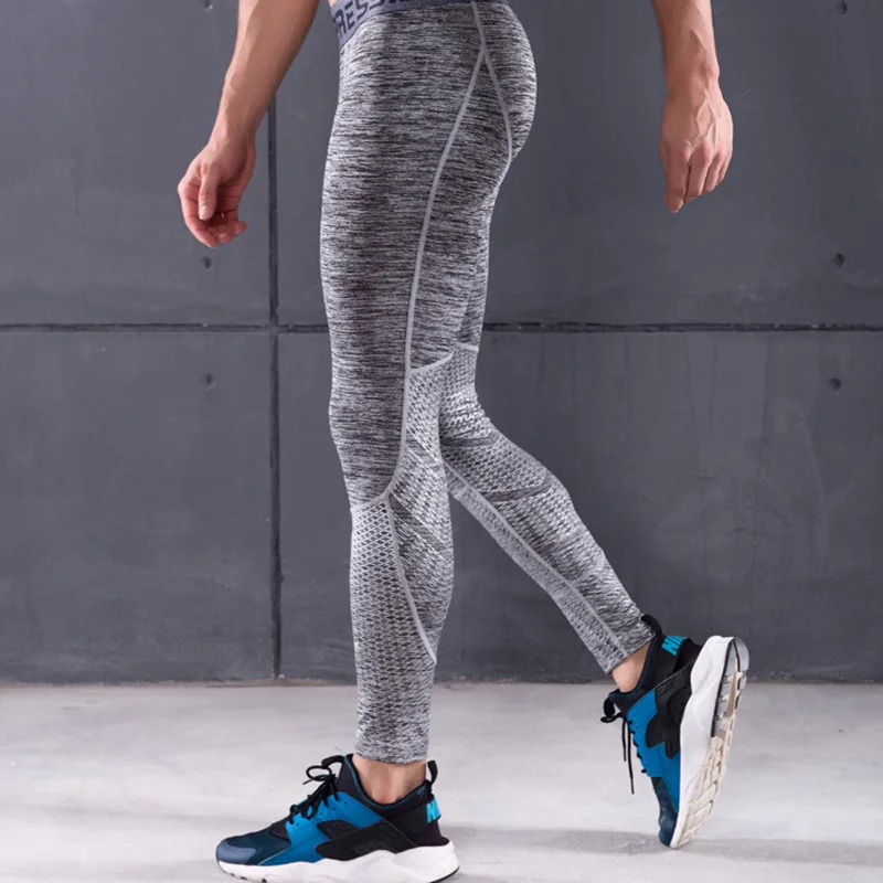 Мужские штаны для бега с высокой талией, спортивные Леггинсы с принтом, брюки для фитнеса, облегающие леггинсы для бега, новинка - Цвет: gray-1