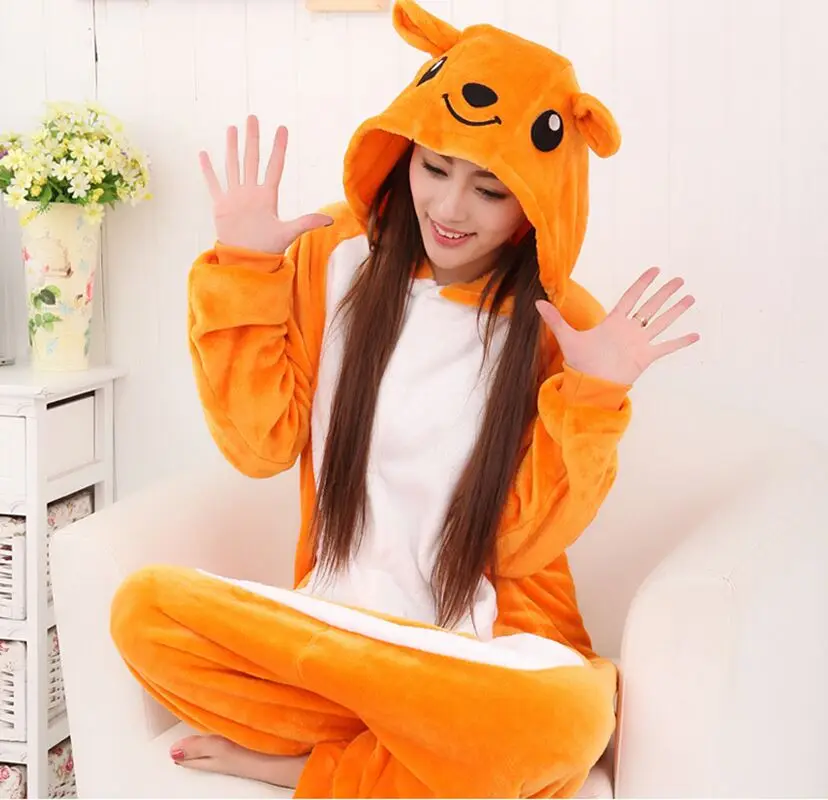 

New Adult Unisex Pajamas Set Kangaroo Cosplay Costumes Men Women Cartoon Animal Onesies Sleepwear Christmas Halloween Dress