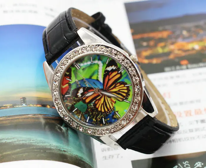 

5 colors Hot Sale Butterfly Watch Women Ladies Fashion Watch Faux leather Elegant Analog Quartz Watch Female Clock