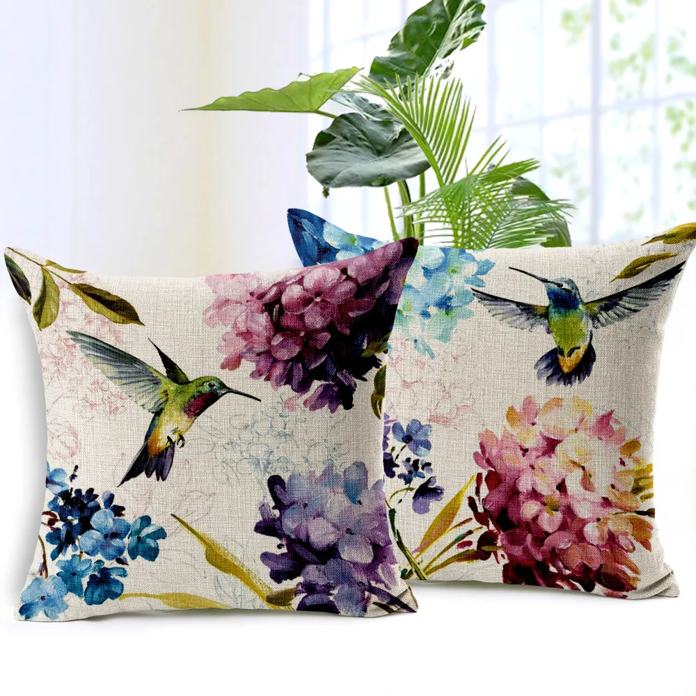 

Hummingbird Cushion Covers Flower Birds Linen Cotton Pillows Covers Bedroom Sofa Decoration 45X45cm Kids Gift