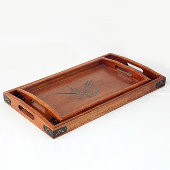 

Natural Wood Tray Rectangle Solid Wood Dish Plate Large Cake Dessert Tea Serving Tray Wooden Tableware Kitchen Serving Dish