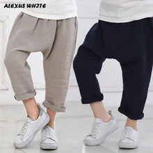 New 2 7y 2018 Summer Solid Color Linen Pleated Children Knee length Pants for font b