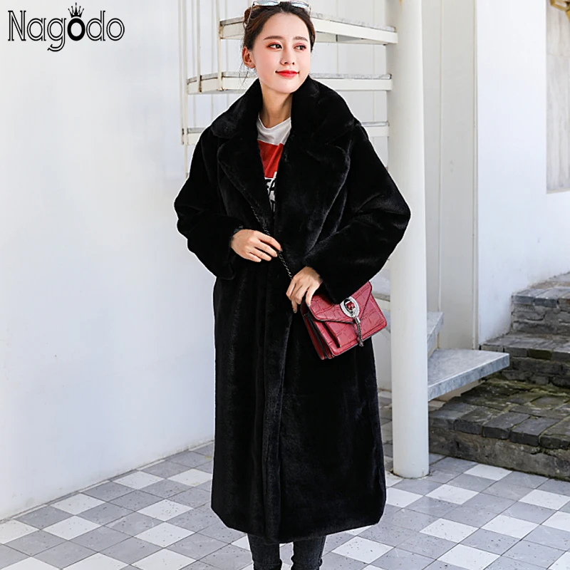 Nagodo Faux Rabbit Fur Coat 2018 Winter Long Mink Fur Coat Women Loose OverCoat Luxury Thicken Warm Oversize Female Plush Coat