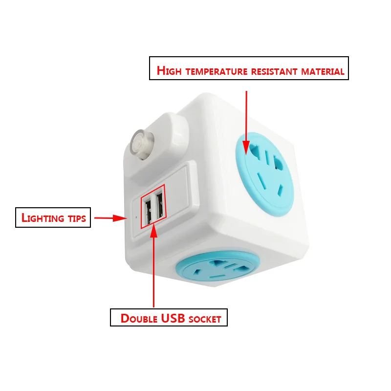 Универсальный стандартный кубический разъем 110-250 В 10A 4 розетки, с 2 портами USB 5 В 2A адаптер 2500 Вт бытовой