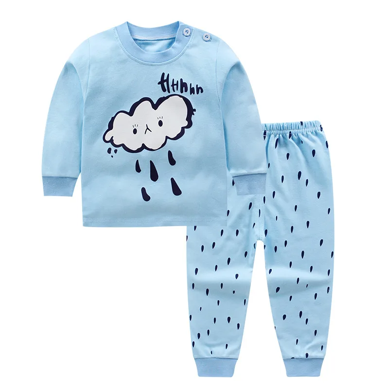 Для мальчиков BibiCola осень пижамы для детей мультфильм комплекты для сна хлопковое ночное белье наряды для малышей ночная рубашка для девочек комбинезоны - Цвет: Небесно-голубой