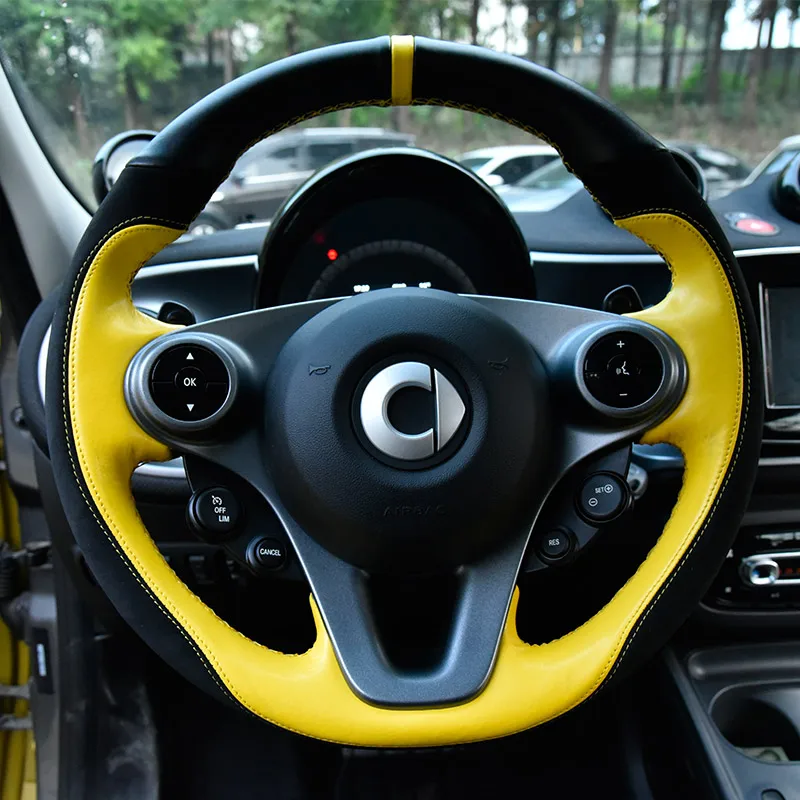 Для smart 453 fortwo forfour автомобильный внутренний диаметр 38 см DIY натуральная кожа чехлы на руль аксессуары для стайлинга автомобилей - Название цвета: black yellow