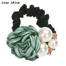 Snowshine #2501 Жемчуг Бусы Розы Волос Группа Веревка Scrunchie Хвост Держатель бесплатная доставка