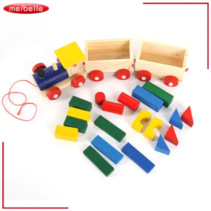 

Children Wooden Toys Train Pull Car Along Loaded DIY Blocks Toy Set For Toddler Birthday Christmas Preschool Educational Toy