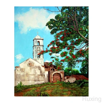 

5D Diy Daimond Painting Blue sky, white clouds, church scenery Diamond Mosaic Embroidery Cartoon Wall decoration crafts Ruxing