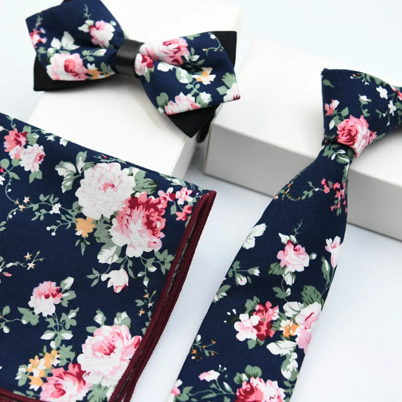  Print Tie Set Men Bow Tie and Pocket Square Bowtie Necktie Cravate Handkerchief Papillon Man Corbat