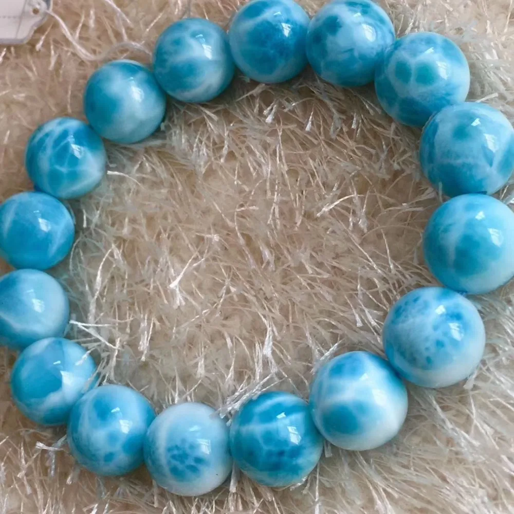 Natural Larimar Stone Round Beads Bracelet  (6)