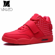 VIXLEO Fashion Men Air Cushion Shoes High Top Casual Red Faux Suede Leather Men Breathable Bootss British Style Zapatillas Femme
