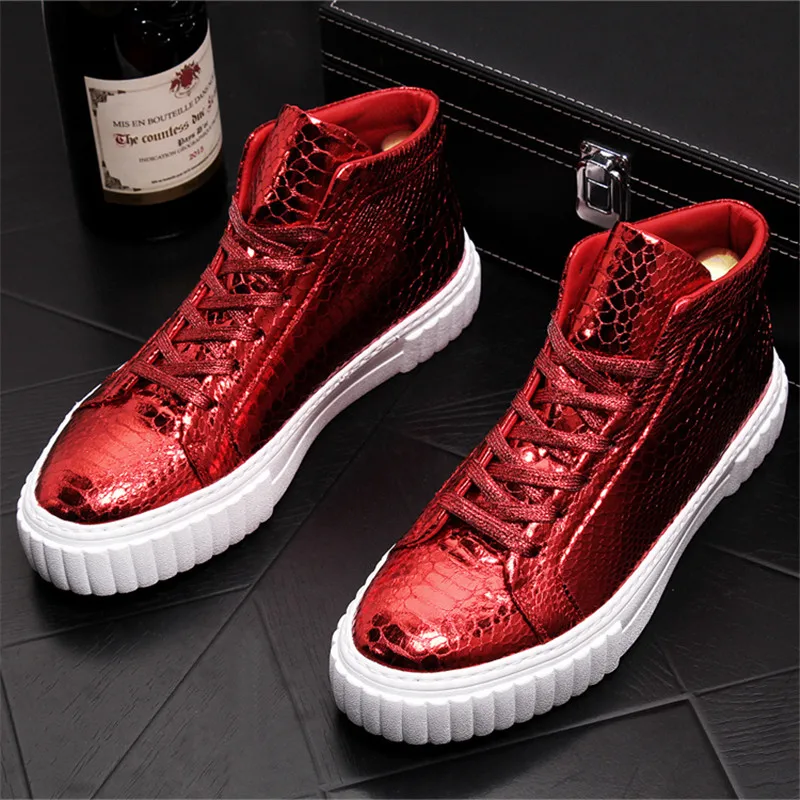 Men Casual Vulcanized Shoes Non slip Glitter Fabric Shoes Flat Red ...