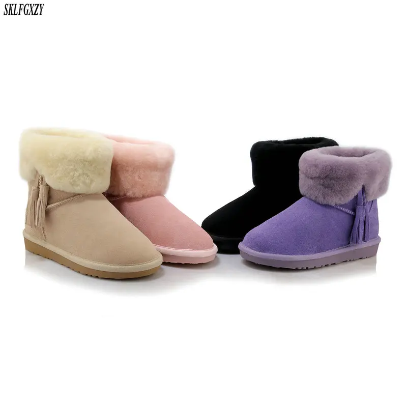 

SKLFCXZY size34-43 Winter pure wool warm 100% genuine leather snow boots warm women's boots comfortable women's shoes