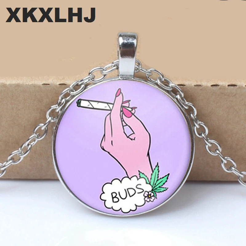 

HOT! Smoke Weed Necklace Buds Jewelry Smoke Weed Pendant Glass Photo Pendant Necklace
