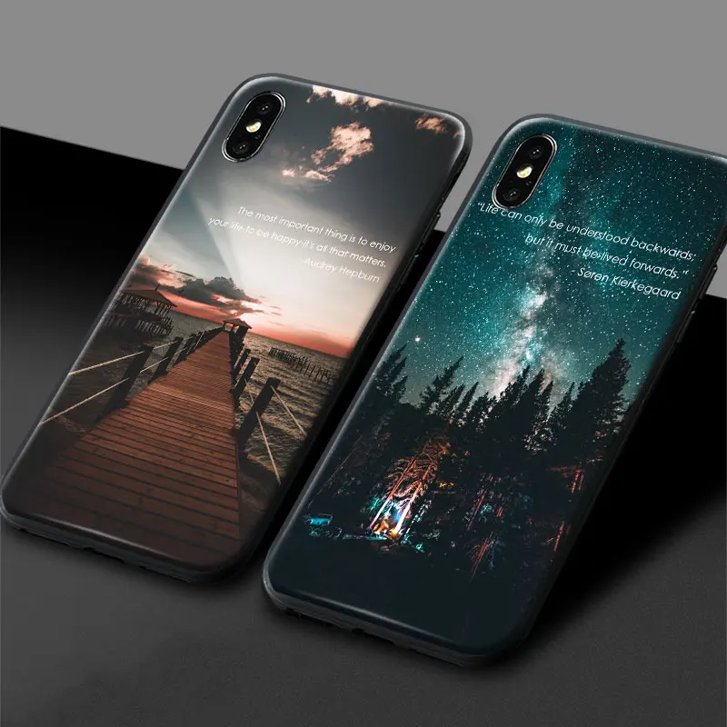 

Nature Landscape Night Sky Sea Trees quotes TPU Soft Silicone Phone Case Cover For Apple iPhone 5s Se 6 6s 7 8 Plus X XR XS MAX