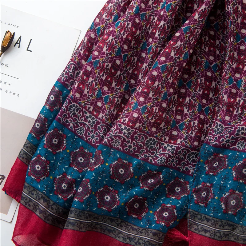 Испанский Модный богемный этнический шарф с кисточками шаль из вискозы высокое качество принт пашминовый палантин Bufandas мусульманский хиджаб 180*90 см