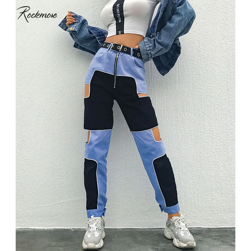 Acheter Rockmore jean Harajuku pantalon femmes joggeurs Patchwork Streetwear pantalon évider grande taille pantalon de danse Hip Hop pantalons de survêtement