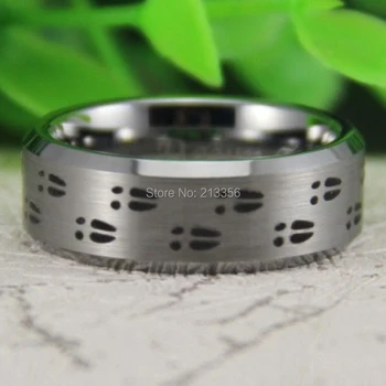 

Cheap Price Free Shipping USA Hot Selling 8MM Brushed Silver Bevel Outdoors Hunting Deer Tracks Men's Fashion Wedding Band Ring