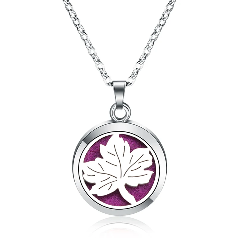 

New Maple Leaf Aroma Diffuser Locket Necklace Pendant Stainless Steel Perfume Essential Oil Diffuser Locket Aromatherapy Jewelry