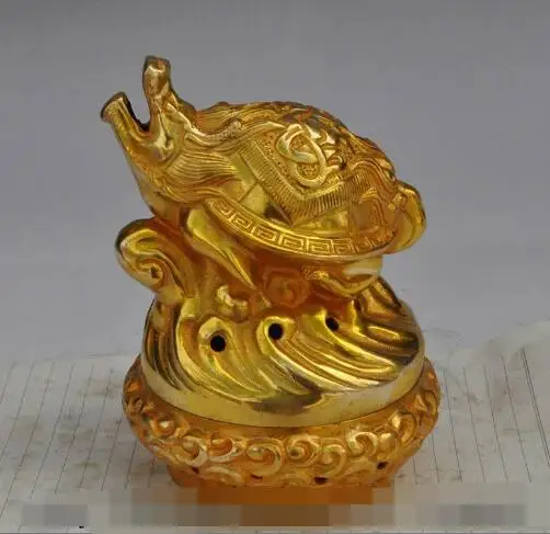

S4448 china fengshui bronze gilt dragon turtle Longevity statue Incense Burner Censer