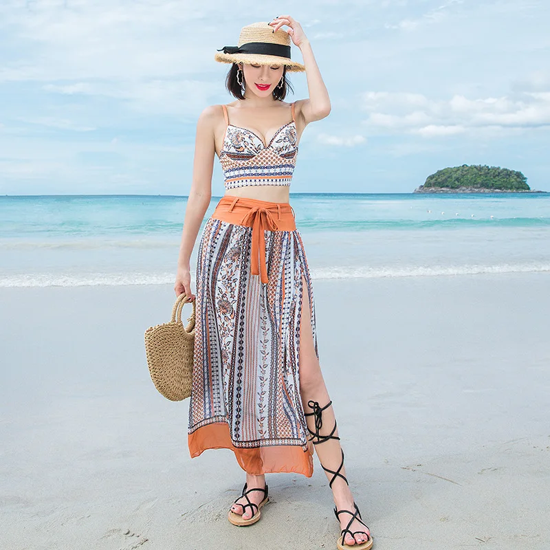 

Swimsuit For Girls Bathing Suit Women Swimwear Women's Large Size Female Closed Korea Three Piece Sexy Print Polyester Sierra